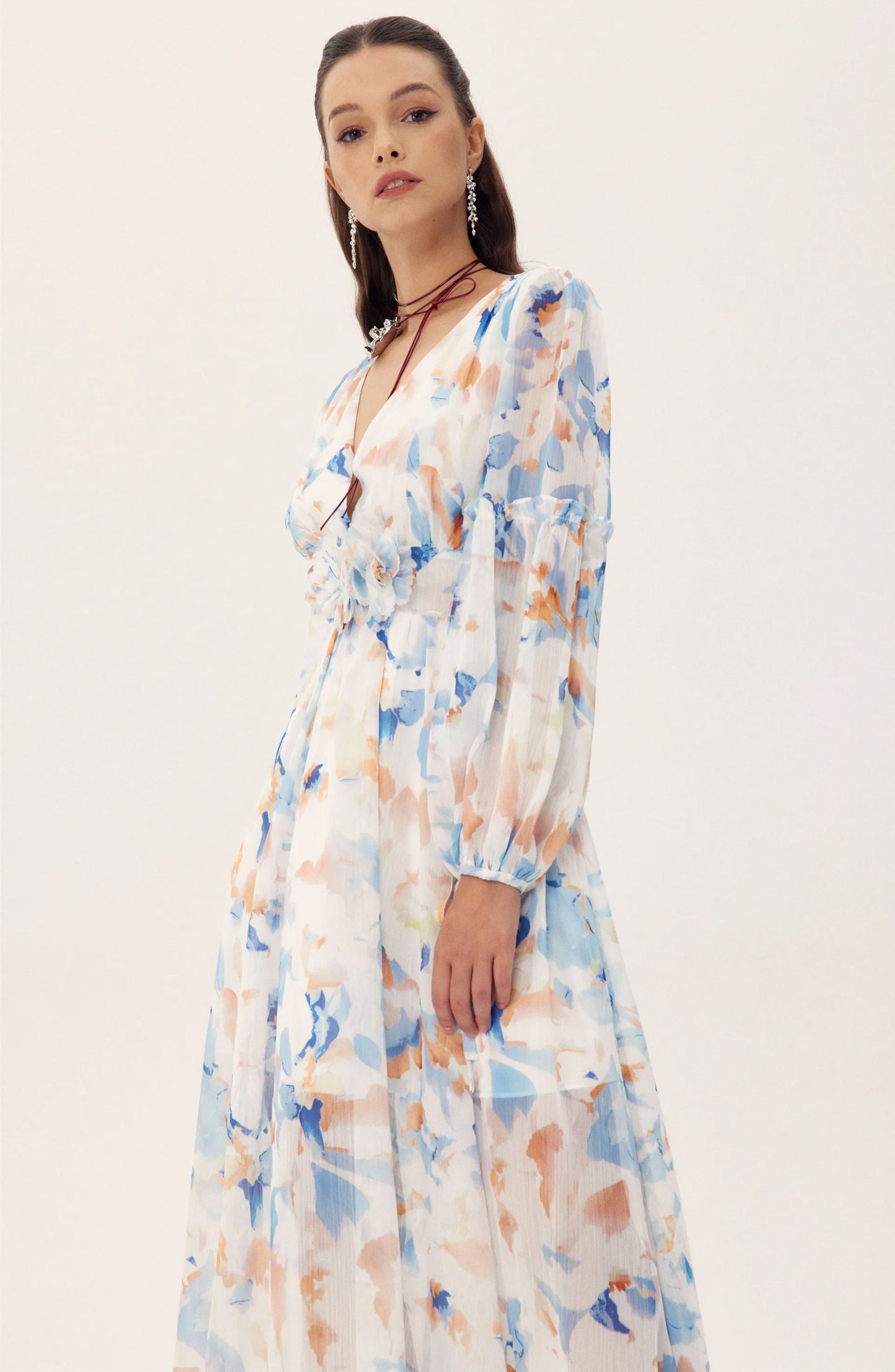 Vestido Midi de Chiffon Shirley | Look Jardim Estampado - sunfere
