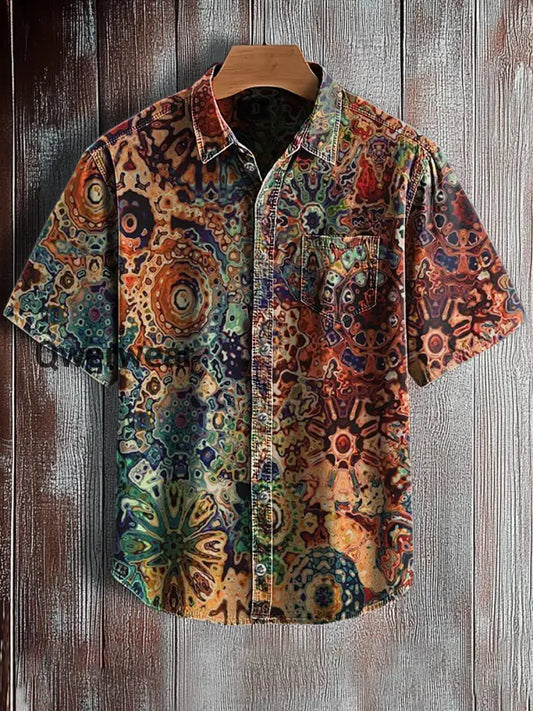 Camisa Retro Abstracta com Bolso Estilo Havaiano Premium