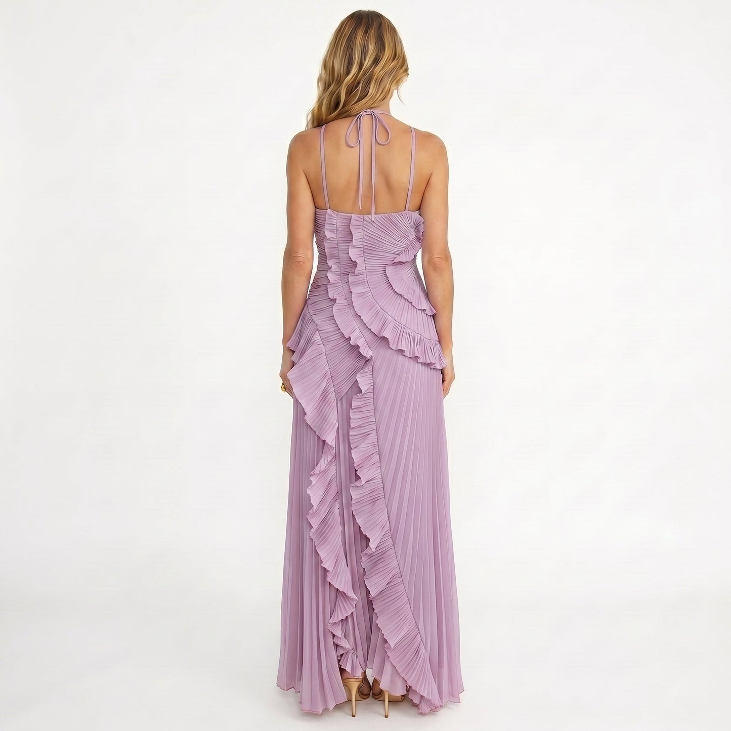 Leonor | Vestido Plissado com Folhos Elegante