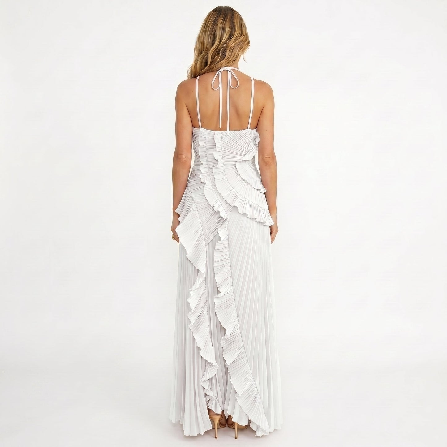 Leonor | Vestido Plissado com Folhos Elegante
