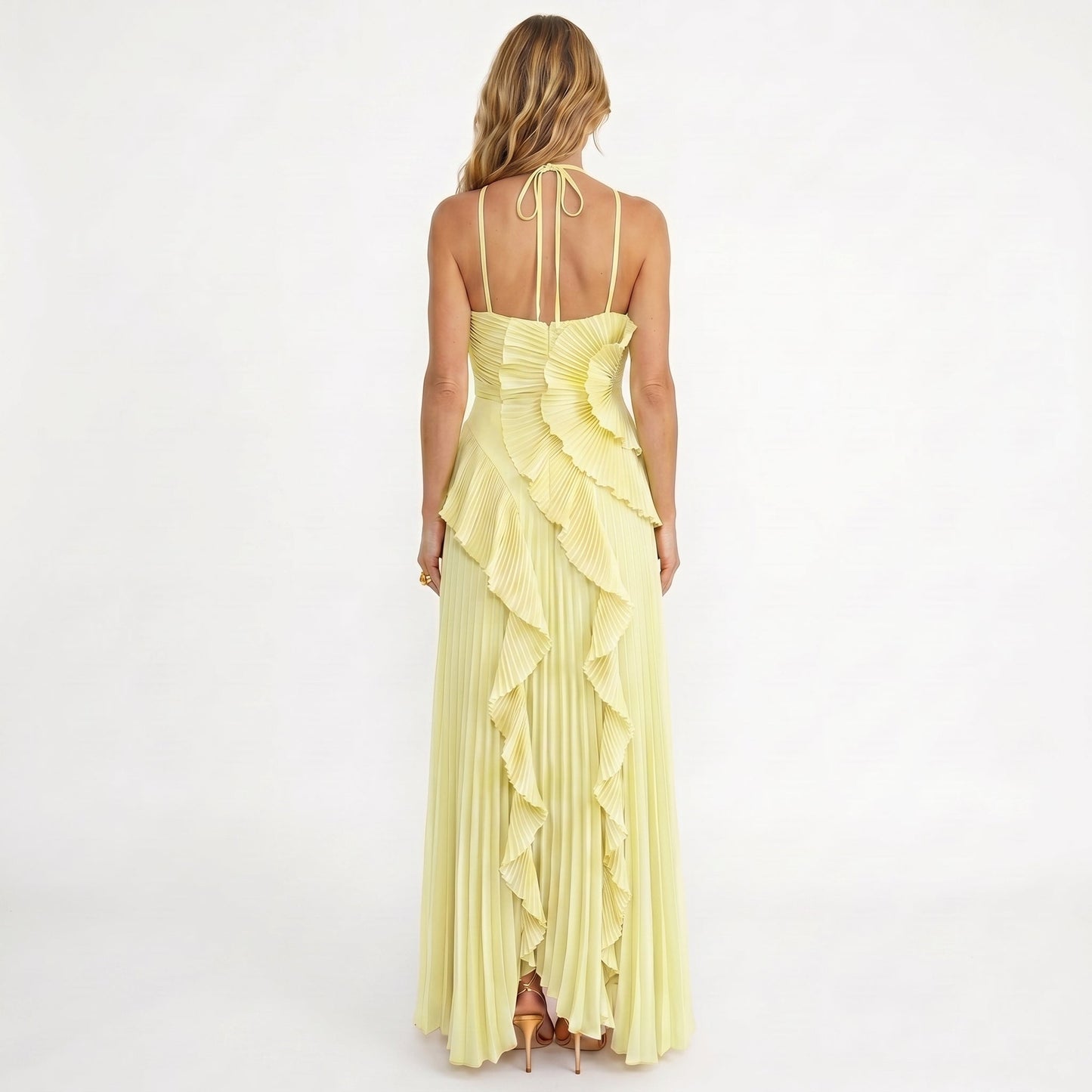 Leonor | Vestido Plissado com Folhos Elegante
