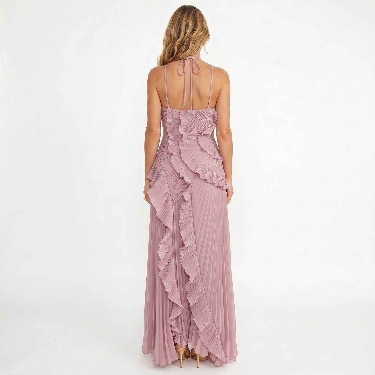 Leonor | Vestido Plissado com Folhos Elegante