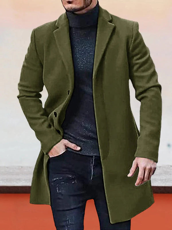 Casaco Masculino de Cinta Única em Cor Sólida