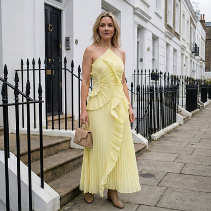 Leonor | Vestido Plissado com Folhos Elegante